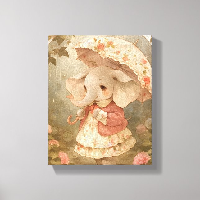 Lienzo Cute Baby Elephant - Póster de Guardería Acuarela (Anverso)