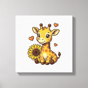 Lienzo Cute Baby Giraffe Sunflower Vintage Engraving Tee_