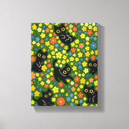 Lienzo Cute Black Cats Floral Meadow Pattern
