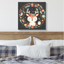 Cute Boho Autumn Deer wreath Wall Decal
