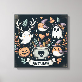 Lienzo Cute Boho Autumn Ghost wreath Wall Decal