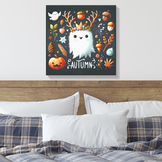Lienzo Cute Boho Autumn Ghost wreath Wall Decal (Insitu(Dormitorio))