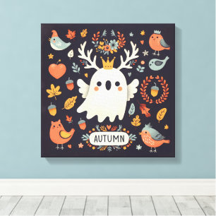 Lienzo Cute Boho Autumn Ghost wreath Wall Decal