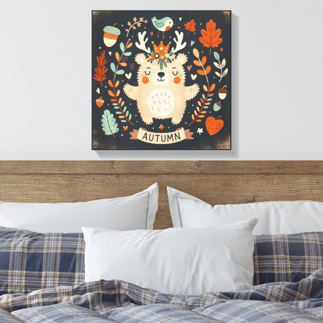 Lienzo Cute Boho Otoño Otoño Wreath Wall Decal (Insitu(Dormitorio))