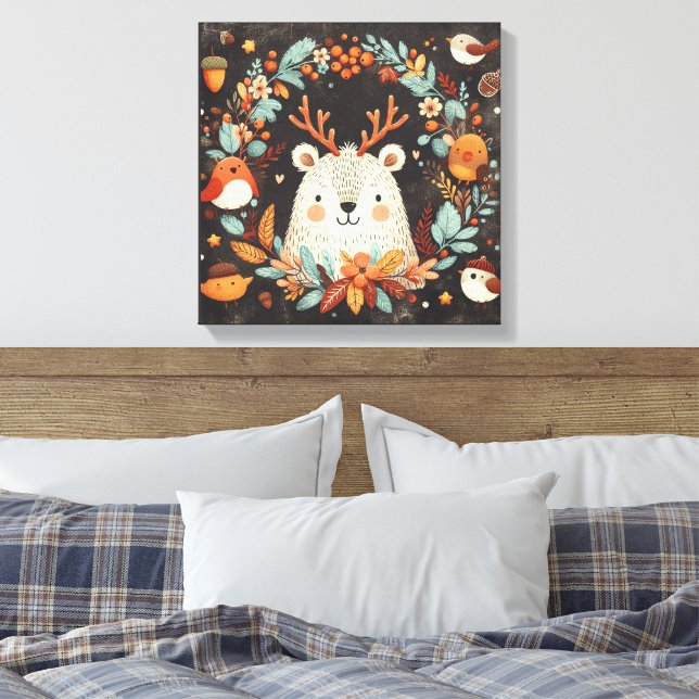 Lienzo Cute Boho Otoño Otoño Wreath Wall Decal (Insitu(Dormitorio))