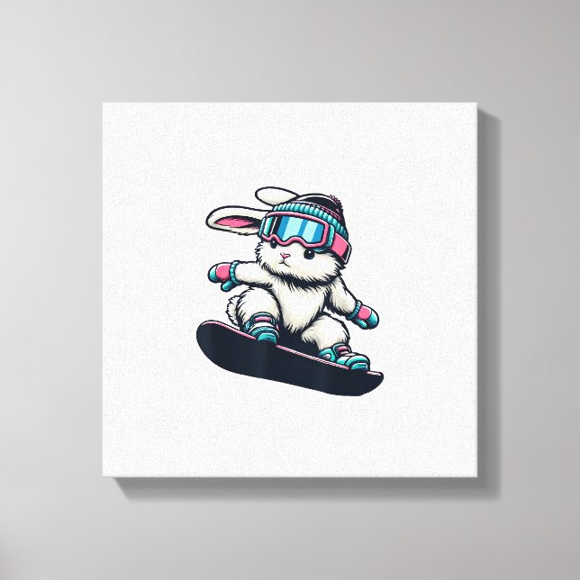 Lienzo Cute Bunny Performing Snowboarding Trick Kids East (Anverso)