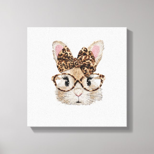 Lienzo Cute Bunny Rabbit Face Leopard Coquette Bow Glasse (Anverso)