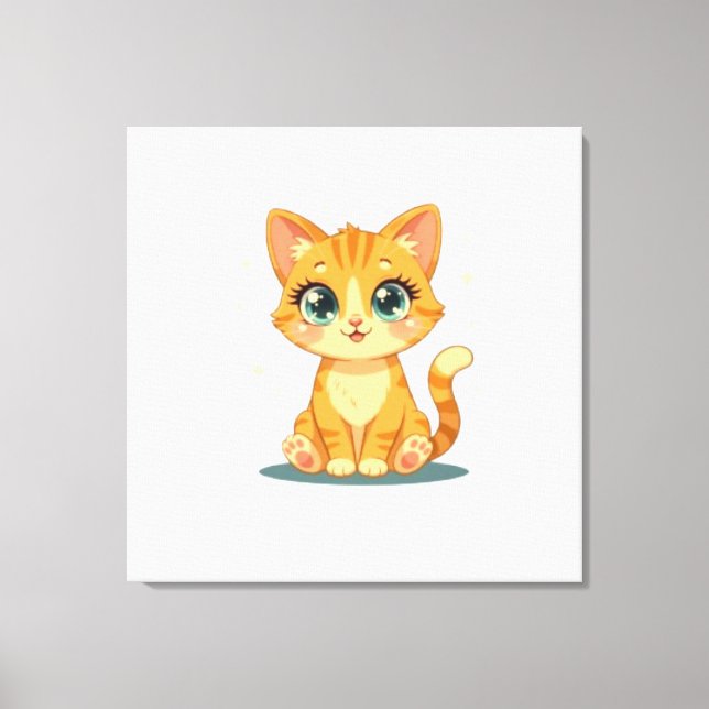 Lienzo **Cute Cartoon Cat – Adorable Kitty Illustration** (Anverso)