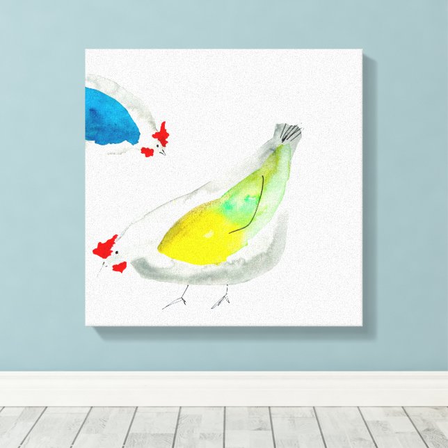 Lienzo Cute chickens watercolor (Insitu (piso de madera))