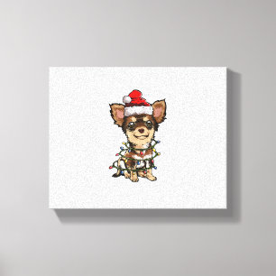 Lienzo Cute Chihuahua Santa Christmas Tree enciende Navid