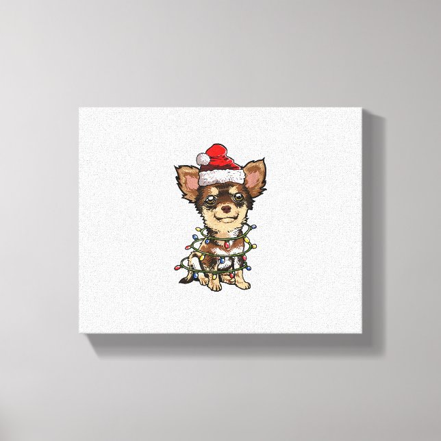 Lienzo Cute Chihuahua Santa Christmas Tree enciende Navid (Anverso)