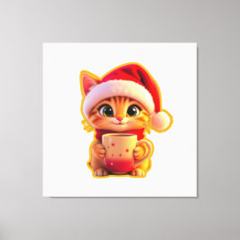 Lienzo **Cute Christmas Cat with Santa Hat – Funny Holida