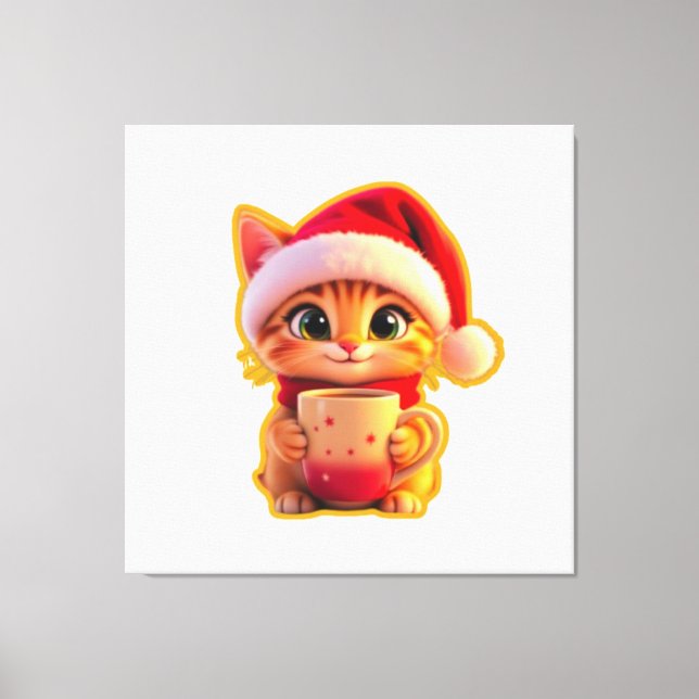 Lienzo **Cute Christmas Cat with Santa Hat – Funny Holida (Anverso)