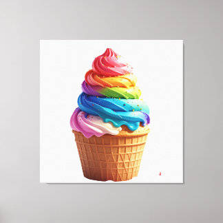 Lienzo Cute Copa de Waffle de Helado con Remolino de Arco