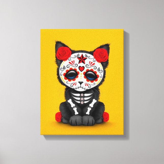 Lienzo Cute Día Rojo del Gato Gatito Muerto, amarillo (Anverso)