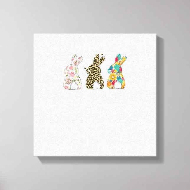 Lienzo Cute Easter Bunnies Leopard Bunny and Flower Bunni (Anverso)