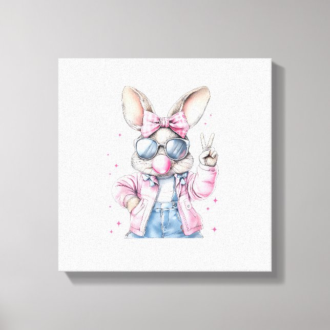 Lienzo Cute Easter Day Bunny Blowing Bubble Rabbit Women  (Anverso)