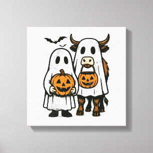 Lienzo Cute Fall Highland Cow Fantasma Halloween 2