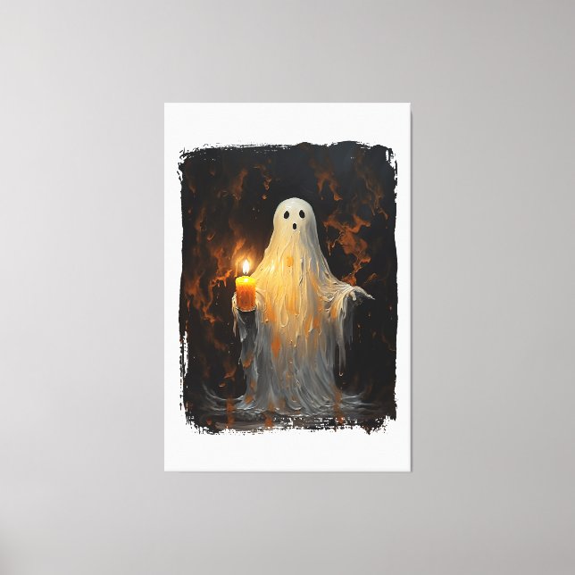 Lienzo Cute Fantasma Sostener Vela Divertido Halloween Gó (Anverso)
