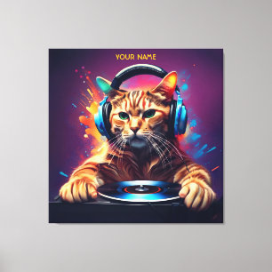 Lienzo Cute Fantasy Cat DJ Vinyl