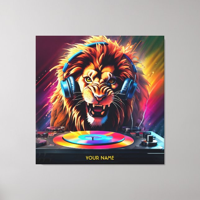 Lienzo Cute Fantasy Lion DJ Vinyl (Anverso)