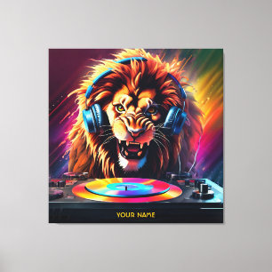 Lienzo Cute Fantasy Lion DJ Vinyl