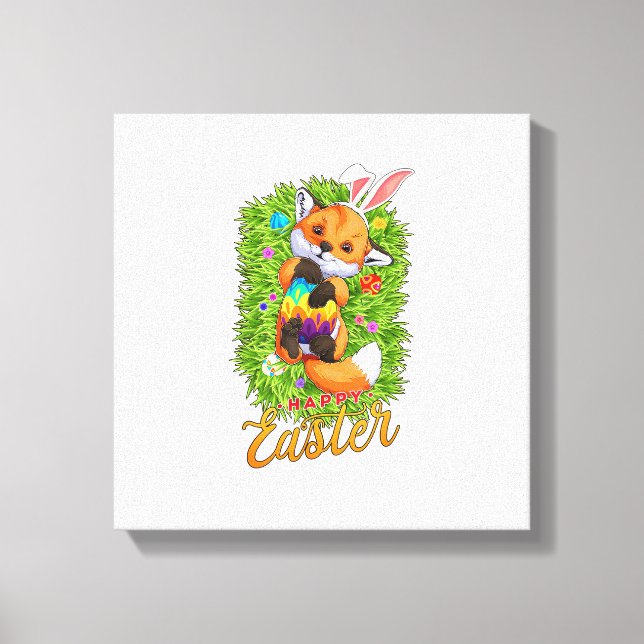 Lienzo Cute Fox Bunny Ears Happy Easter Fox with Easter E (Anverso)