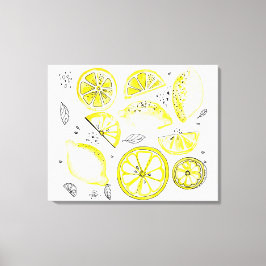 Lienzo Cute Fresco Verano Citrus Lemon Doodle Amarillo