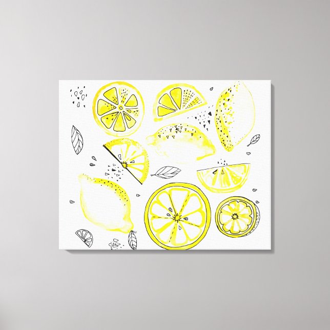 Lienzo Cute Fresco Verano Citrus Lemon Doodle Amarillo (Anverso)