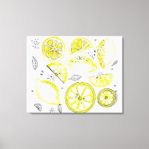 Lienzo Cute Fresco Verano Citrus Lemon Doodle Amarillo