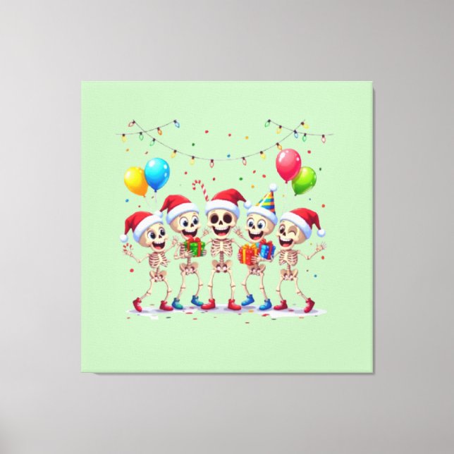 Lienzo Cute Funny Skeletons Christmas & New Year Celebrat (Anverso)