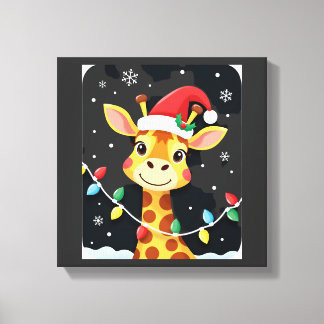 Lienzo Cute Giraffe Christmas Lights Santa Hat Xmas Pajam