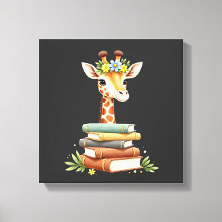 Lienzo Cute Giraffe With Book Floral Bookworm Librarian B