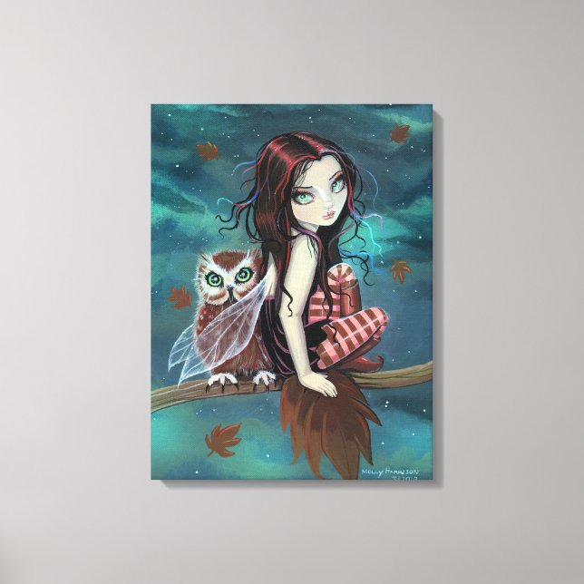 Lienzo Cute Gothic Fairy and Owl Fantasy Art (Anverso)