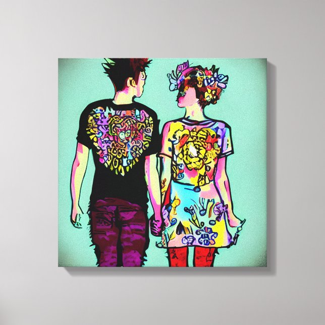 Lienzo Cute Grunge Punk Rock Pareja sosteniendo manos de  (Anverso)