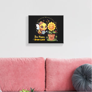 Lienzo Cute Kawaii Abeja Regando Girasol Abeja Feliz Crec