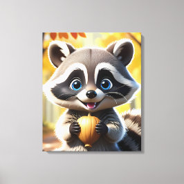 Lienzo Cute Kawaii estilo Racoon sosteniendo una bellota