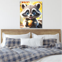 Cute Kawaii estilo Racoon sosteniendo una bellota