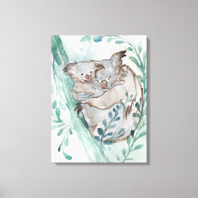 Lienzo Cute Koala y Baby Watercolor Neutral Nursery Verde (Anverso)