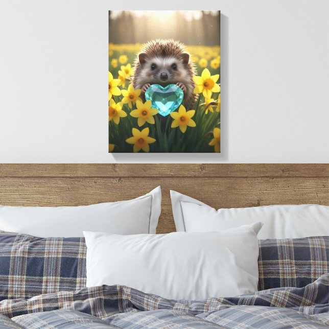 Lienzo Cute March Hedgehog with Aquamarine Heart (Insitu(Dormitorio))