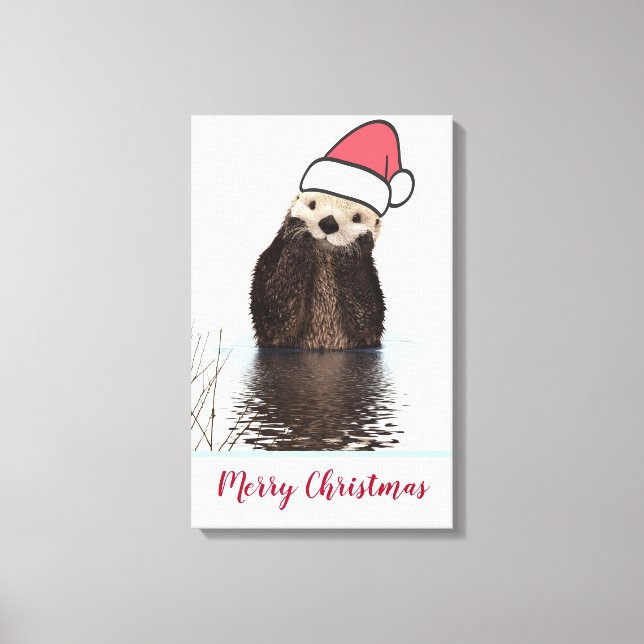 Lienzo Cute Otter llevando un Navidad de Santa Hat (Anverso)