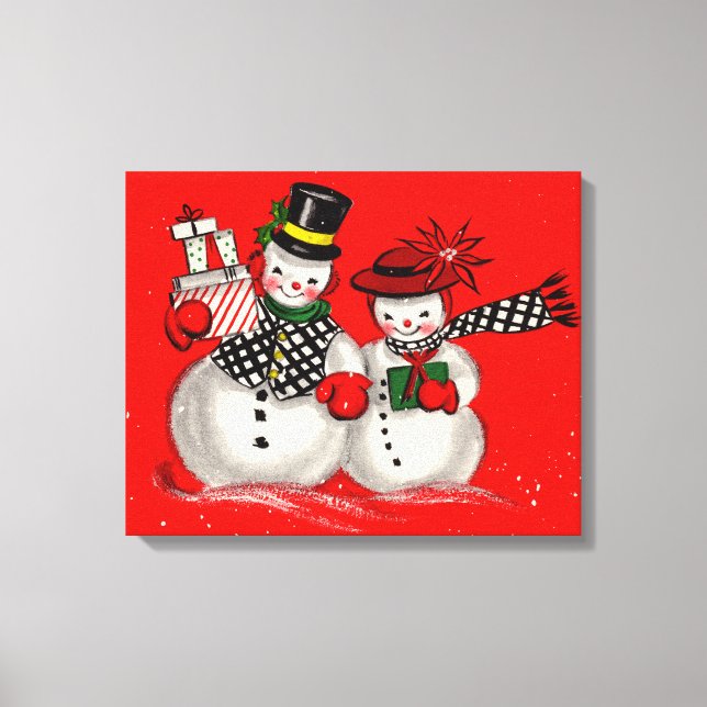 Lienzo Cute pareja de Snowman (Anverso)