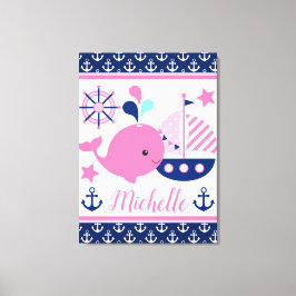 Lienzo Cute Patrón de ballena rosa y anclas náuticas