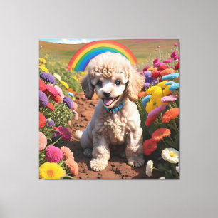Lienzo Cute Poodle Flor colorida y arcoiris