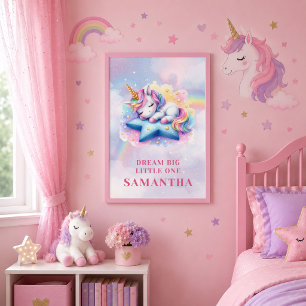Lienzo Cute Póster enmarcado de unicornio pastel para dec