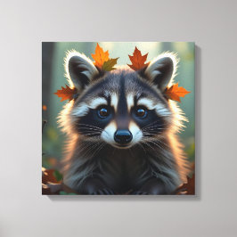 Lienzo Cute Raccoon en hojas otoño