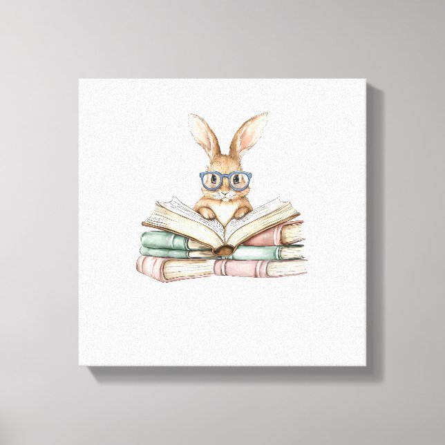Lienzo Cute Reading Bunny Glasses Books Bookworm Reader T (Anverso)