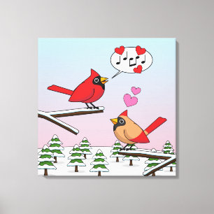 Lienzo Cute Red Northern Cardinals aman el paisaje invern
