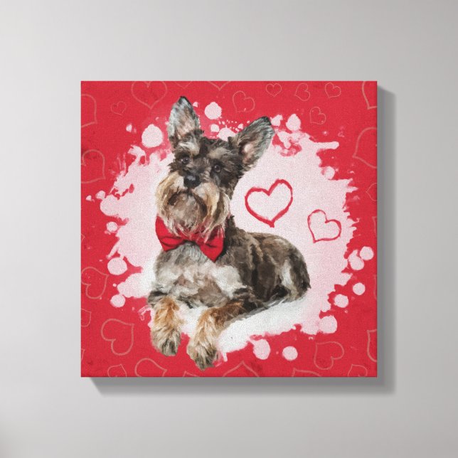 Lienzo Cute Schnauzer sobre el patrón del corazón (Anverso)