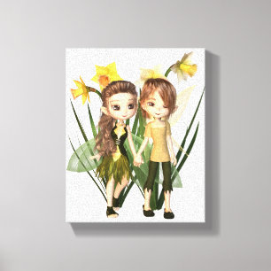 Lienzo Cute Toon Daffodil Fairy Boy y Chica